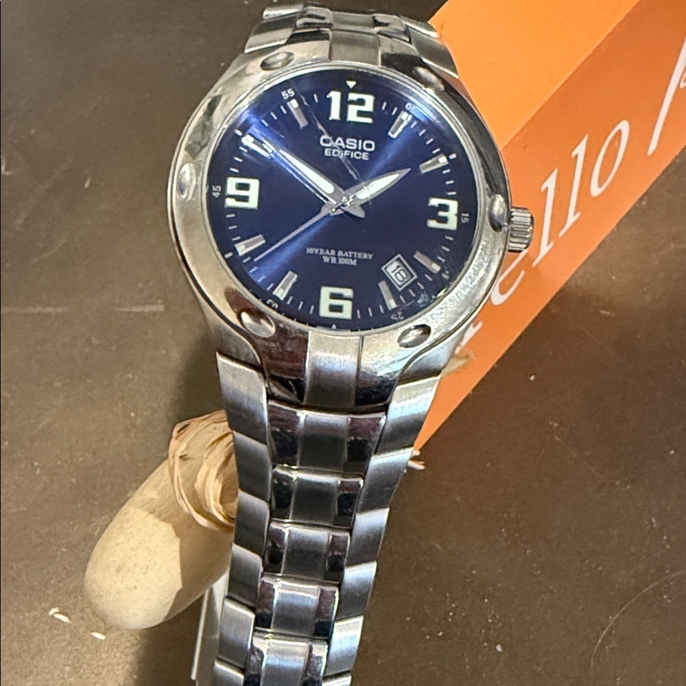 Casio Edifice Stainless Steel Silver Watch Blue Dial face sporty designer - Picture 3 of 8